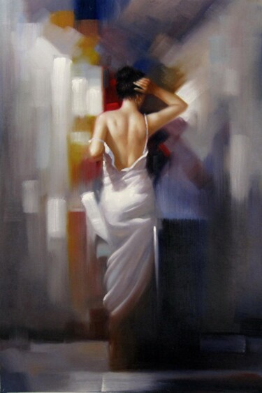 Painting titled "Sexy backview 109D" by Garvin Ree, Original Artwork, Oil Mounted on Wood Stretcher frame
