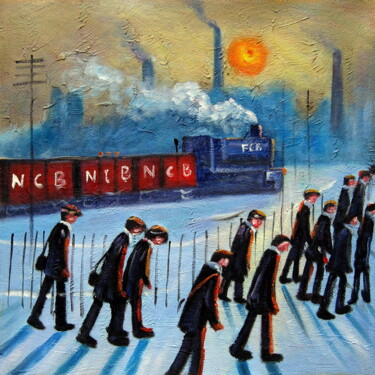 Painting titled "Train 101" by Garvin Ree, Original Artwork, Oil Mounted on Wood Stretcher frame
