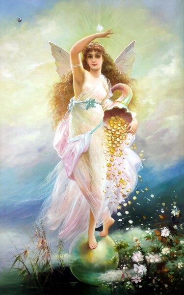 Ζωγραφική με τίτλο "Fairy 101D" από Garvin Ree, Αυθεντικά έργα τέχνης, Λάδι Τοποθετήθηκε στο Ξύλινο φορείο σκελετό
