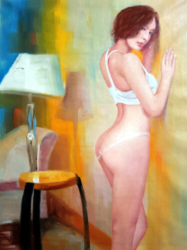 Painting titled "Nude 308D" by Garvin Ree, Original Artwork, Oil Mounted on Wood Stretcher frame