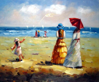 Painting titled "Beach 202" by Garvin Ree, Original Artwork, Oil Mounted on Wood Stretcher frame