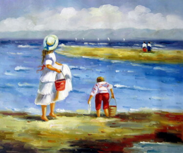 Painting titled "Beach 204" by Garvin Ree, Original Artwork, Oil Mounted on Wood Stretcher frame