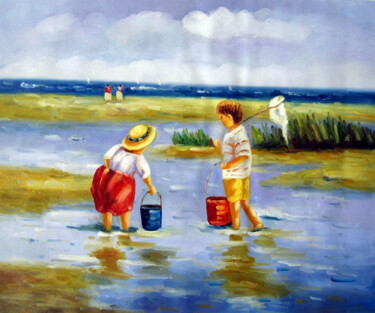 Painting titled "Beach 206" by Garvin Ree, Original Artwork, Oil Mounted on Wood Stretcher frame