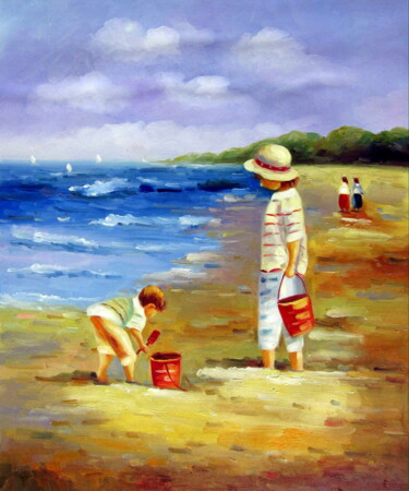 Painting titled "Beach 207" by Garvin Ree, Original Artwork, Oil Mounted on Wood Stretcher frame