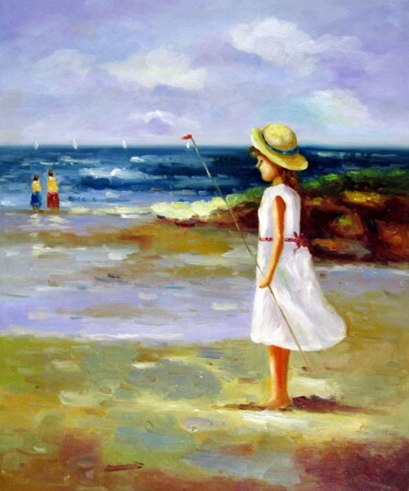 Painting titled "Beach 208" by Garvin Ree, Original Artwork, Oil Mounted on Wood Stretcher frame