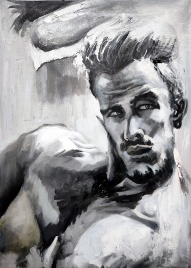 Schilderij getiteld "Muscleman 001D" door Garvin Ree, Origineel Kunstwerk, Olie Gemonteerd op Frame voor houten brancard