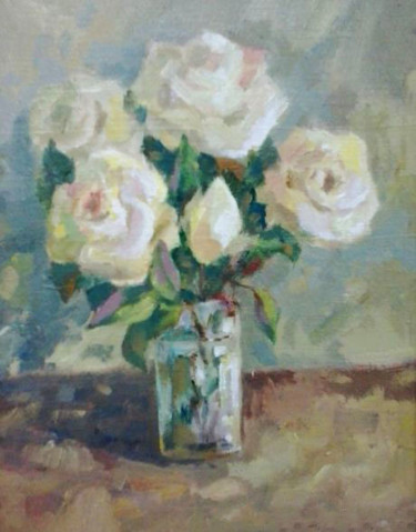 Peinture intitulée ""Розы в стакане"" par Vitaliy Garmatyuk, Œuvre d'art originale, Huile