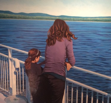 Painting titled "Ferry to Oka" by Gary, Original Artwork