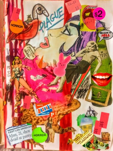 Collagen mit dem Titel "Plague" von Gary Trujillo, Original-Kunstwerk, Marker