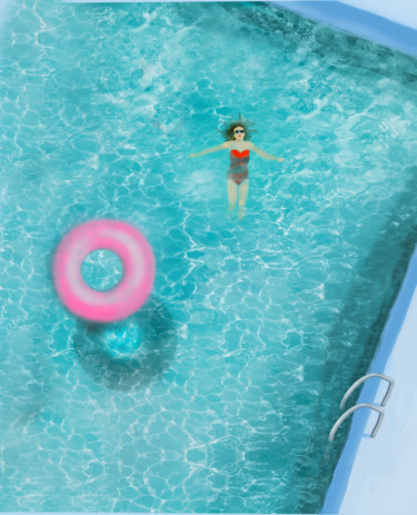 Digital Arts titled "woman swimming pool" by Gary Waters, Original Artwork, 2D Digital Work