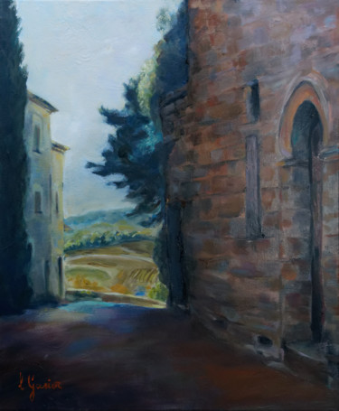 Painting titled "Ruelle d'Ansouis" by Laurence Gasior, Original Artwork, Oil Mounted on Wood Stretcher frame