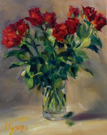 Painting titled "Roses rouges" by Laurence Gasior, Original Artwork, Oil