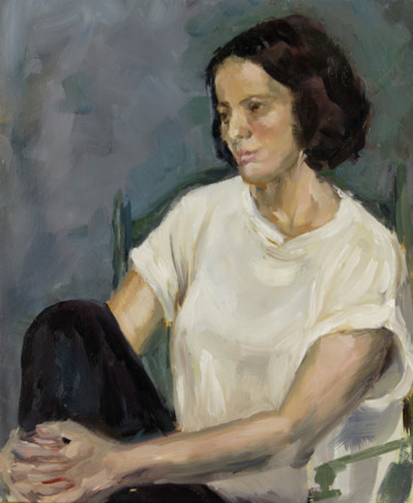 Peinture intitulée "Jeune fille assise" par Laurence Gasior, Œuvre d'art originale, Huile Monté sur Panneau de bois