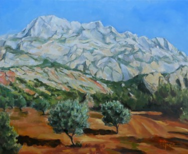 Painting titled "Sainte Victoire" by Laurence Gasior, Original Artwork, Oil Mounted on Wood Stretcher frame