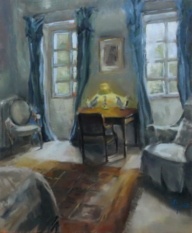 Painting titled "La chambre" by Laurence Gasior, Original Artwork, Oil Mounted on Wood Stretcher frame