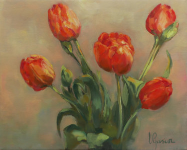 Painting titled "Les tulipes" by Laurence Gasior, Original Artwork, Oil Mounted on Wood Stretcher frame