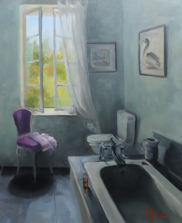 Peinture intitulée "La salle de bain" par Laurence Gasior, Œuvre d'art originale, Huile Monté sur Châssis en bois