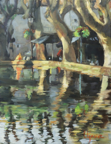 Painting titled "Etang de Cucuron" by Laurence Gasior, Original Artwork, Oil Mounted on Wood Stretcher frame