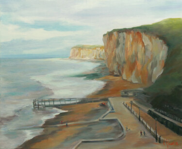 Painting titled "Falaises-1" by Laurence Gasior, Original Artwork, Oil Mounted on Wood Stretcher frame