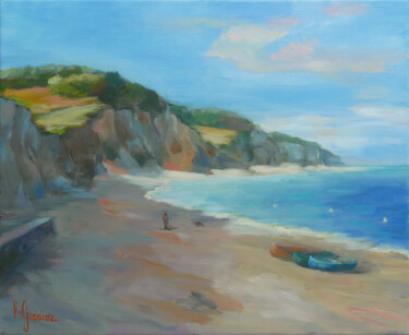 Painting titled "Falaises de Quiberv…" by Laurence Gasior, Original Artwork, Oil Mounted on Wood Stretcher frame