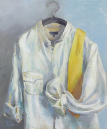 Peinture intitulée "la cravate jaune" par Laurence Gasior, Œuvre d'art originale, Huile Monté sur Châssis en bois
