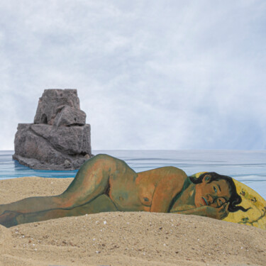 Fotografia zatytułowany „Reclined nude on th…” autorstwa Gaspard De Gouges, Oryginalna praca, Fotografia cyfrowa
