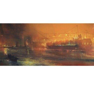 Peinture intitulée "Night Ship" par Gaspard Schlum, Œuvre d'art originale, Huile