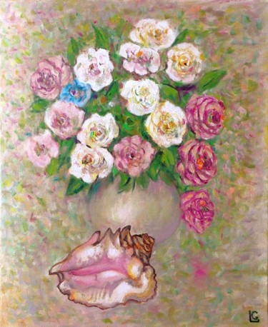 Painting titled "Flowers with Seashe…" by Gasparian, Original Artwork, Oil