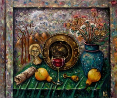 Painting titled "Still life with pea…" by Gasparian, Original Artwork, Oil