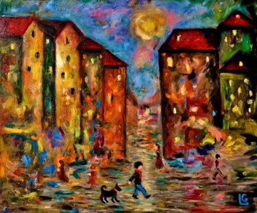 Painting titled "Evening on my street" by Gasparian, Original Artwork