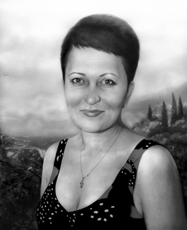 Картина под названием "Женский портрет с ф…" - Гаспар(Пишу На Заказ Портреты С Фото), Подлинное произведение искусства, Масло