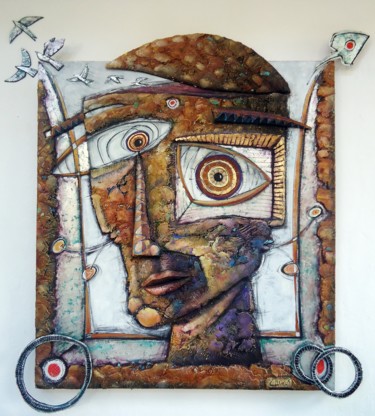 Painting titled "Id, Ego and super e…" by Gastón Charó, Original Artwork, Acrylic Mounted on Wood Panel