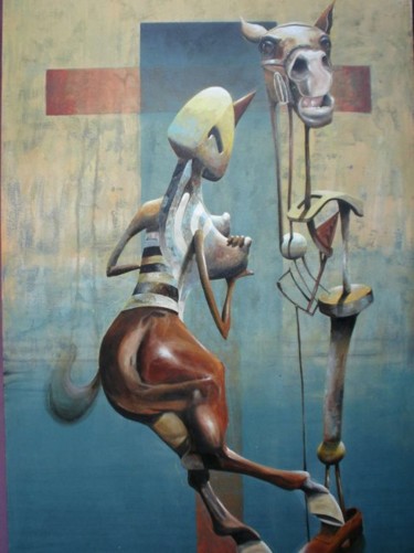 Pintura titulada "Yegua y potro" por Alejandro Maass, Obra de arte original