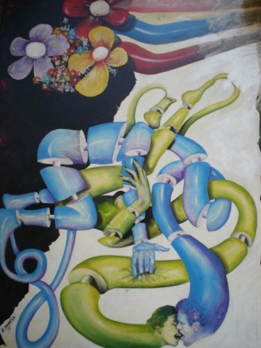 Pintura titulada "Pareja verde y azul" por Alejandro Maass, Obra de arte original