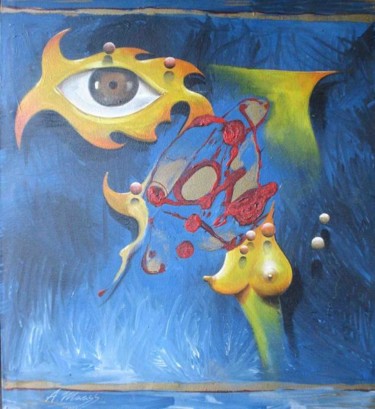 Pintura titulada "Mujer y ojo amarill…" por Alejandro Maass, Obra de arte original