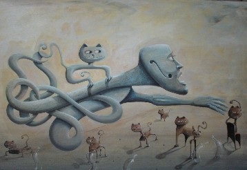 Pintura titulada "FIGURA CON GATOS" por Alejandro Maass, Obra de arte original