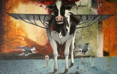 Pintura titulada "Vaca en pista" por Alejandro Maass, Obra de arte original