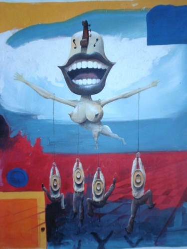 Pintura titulada "Mujer volando boca…" por Alejandro Maass, Obra de arte original