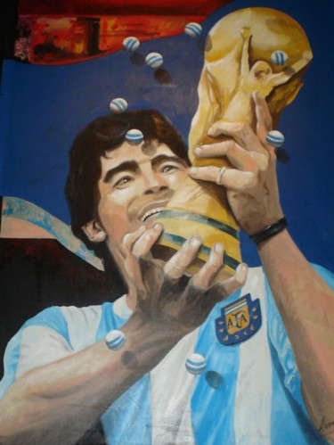Pintura titulada "Maradona con copa" por Alejandro Maass, Obra de arte original