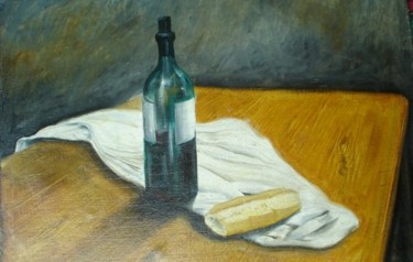 Pintura titulada "Botella y pan" por Alejandro Maass, Obra de arte original