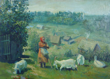 Painting titled "Пастушка. Shepherde…" by Vladimir Gats, Original Artwork, Oil