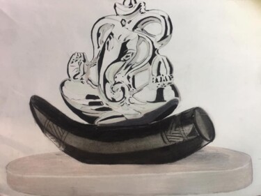 Рисунок под названием "Glass Ganesha" - Gaurav Gupta, Подлинное произведение искусства, Графит
