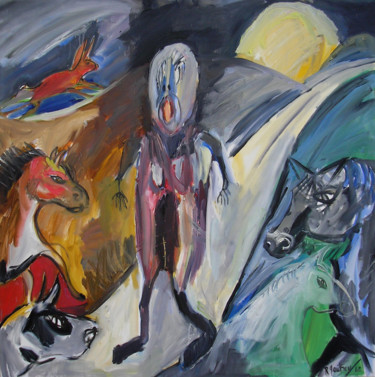 Peinture intitulée "La nuit" par Régine Gauthey, Œuvre d'art originale, Huile Monté sur Châssis en bois