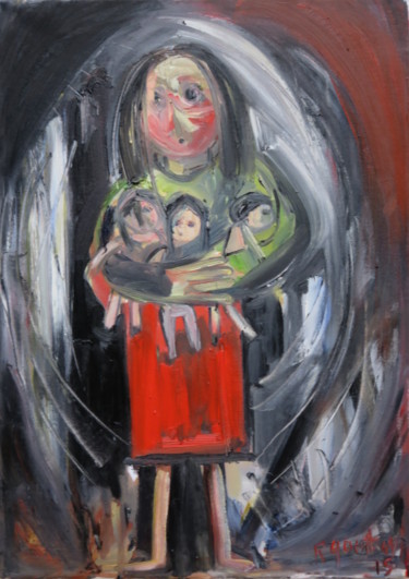 Painting titled "Mossoul" by Régine Gauthey, Original Artwork, Oil Mounted on Wood Stretcher frame