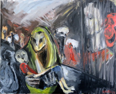 Painting titled "Birmanie" by Régine Gauthey, Original Artwork, Oil Mounted on Wood Stretcher frame