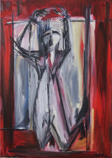 Painting titled "Captive" by Régine Gauthey, Original Artwork, Oil Mounted on Wood Stretcher frame