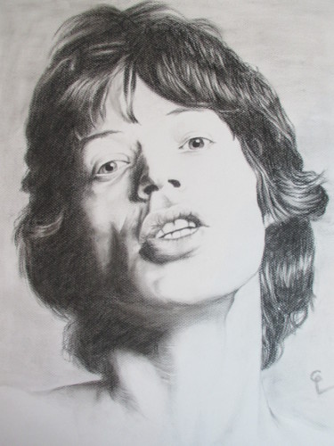 Disegno intitolato "Mick Jagger" da Gautier Laurent, Opera d'arte originale, Carbone