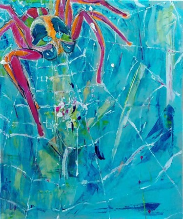 Painting titled "L'araignée sur ma t…" by Isabelle Gauvin, Original Artwork, Acrylic