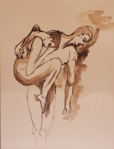 Peinture intitulée "Couple de danseurs" par Isabelle Gauvin, Œuvre d'art originale, Encre