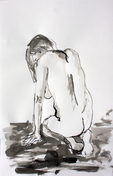 Femme de dos Peinture intitulée "Femme de dos" par Isabelle Gauvin, Œuvre d'art originale, Encre